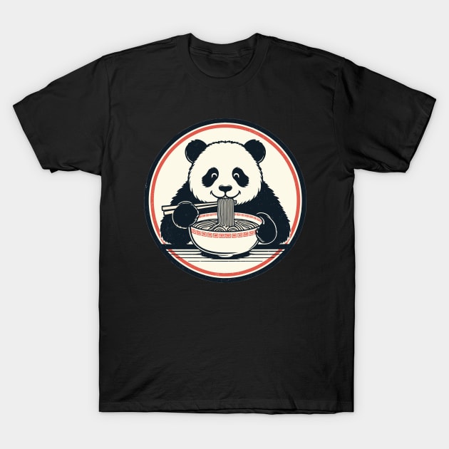 Panda Eating Ramen Retro T-Shirt by PhotoSphere